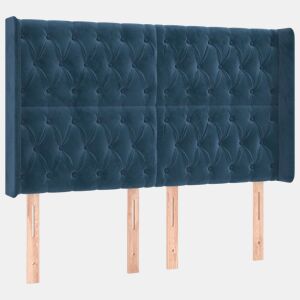 vidaXL Cabeceira cama c abas veludo 147x16x118128 cm azul-escuro