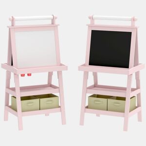 AIYAPLAY Quadro infantil Cavalete de Pintura Infantil 3 em 1 Quadro Magnético Dupla Face com Rolo de Papel e Cestos de Arrumação Rosa
