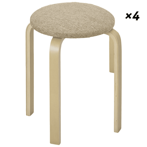 HOMCOM Conjunto de 4 Bancos Empilháveis Redondos Bancos Baixos de Cozinha com Assento Acolchoado para Sala de Jantar Quarto Escritório Sala Caqui e Madeira
