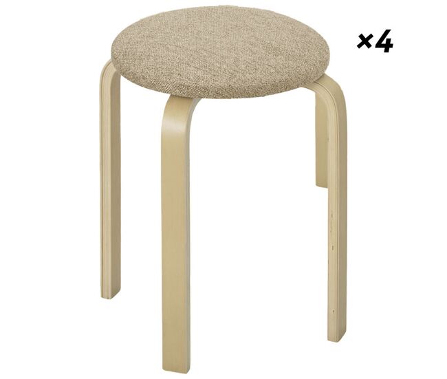 Homcom juego de 4 taburetes apilables redondos taburetes bajo de cocina de madera con asiento acolchado para comedor dormitorio oficina salón caqui y
