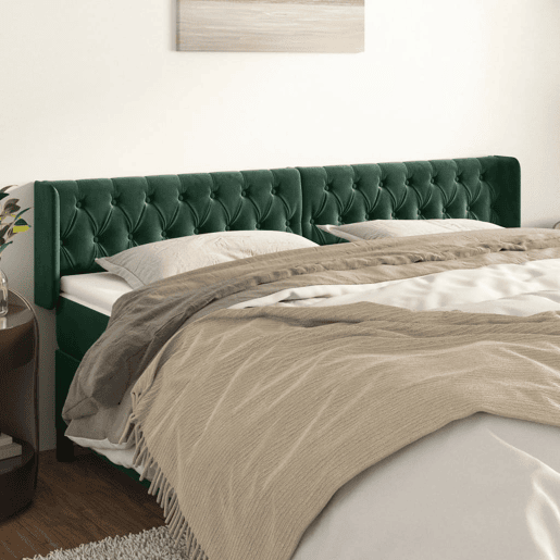 vidaXL Cabeceira de cama c abas veludo 203x16x7888cm verde-escuro