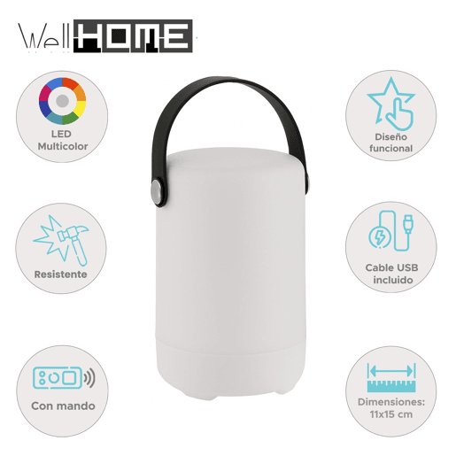 Luminária de mesa recarregável Well Home com controle remoto e 4 modos de cor