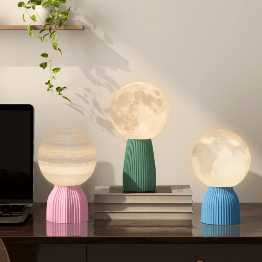 HOMCOM Conjunto de 3 Candeeiros de Mesa de Cabeceira 3D Candeeiros de Mesa com 3 Cores Brilho Ajustável em 10 Níveis Conexão USB para Casa Escritório Quarto Branco