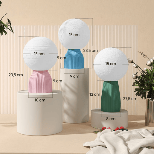 HOMCOM Conjunto de 3 Candeeiros de Mesa de Cabeceira 3D Candeeiros de Mesa com 3 Cores Brilho Ajustável em 10 Níveis Conexão USB para Casa Escritório Quarto Branco