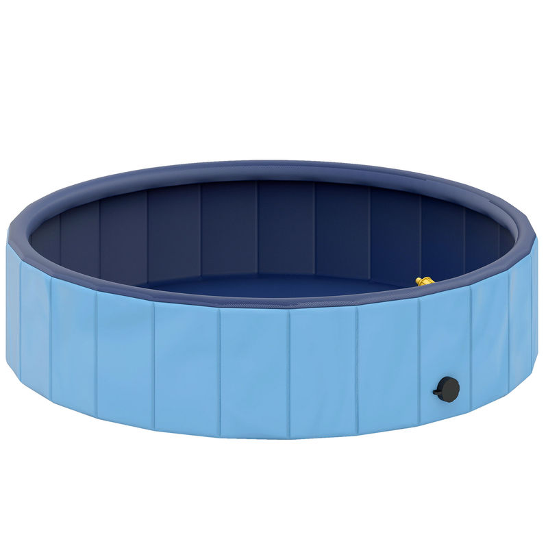 Pawhut piscina para perros plegable con aspersor bañera portátil para mascotas grandes de pvc antideslizante y resistente al desgaste para interiores y exteriores ø120x30 cm azul claro