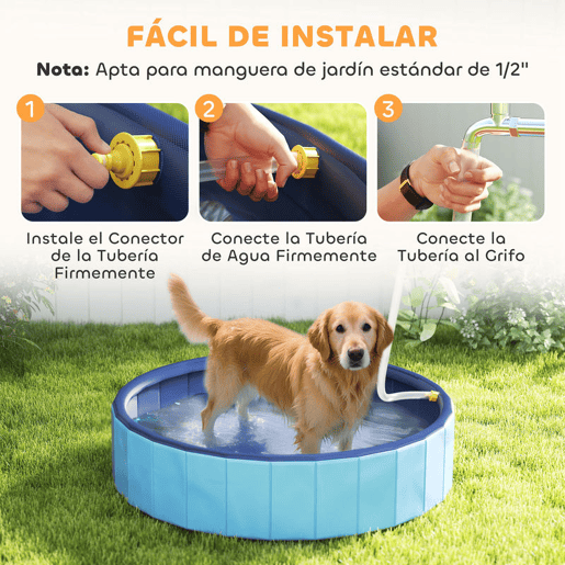PawHut Piscina para Cães Dobrável com Aspersor Piscina Portátil para Animais de Estimação Grandes em PVC Antiderrapante e Resistente ao Desgaste para Interiores e Exteriores Ø120x30 cm Azul Claro