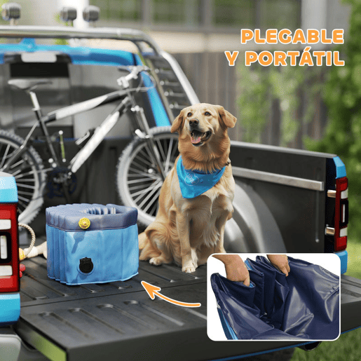 PawHut Piscina para Cães Dobrável com Aspersor Piscina Portátil para Animais de Estimação Grandes em PVC Antiderrapante e Resistente ao Desgaste para Interiores e Exteriores Ø120x30 cm Azul Claro