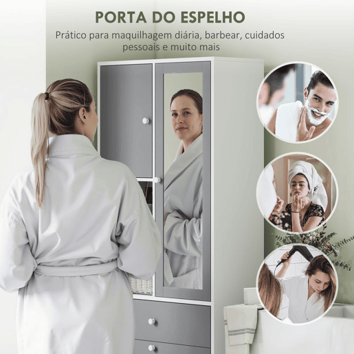 HOMCOM Armário de Casa de Banho com Cesto para Roupa Suja Armário Alto de Casa de Banho Estreito com Espelho Gaveta Compartimentos Abertos e Prateleiras Ajustáveis 62x28,3x181 cm Branco e Cinza HOMCOM Armário de Casa de Banho com Cesto para Roupa Suja Armário Alto de Casa de Banho Estreito com Espelho Gaveta Compartimentos Abertos e Prateleiras Ajustáveis 62x28,3x181 cm Branco e Cinza