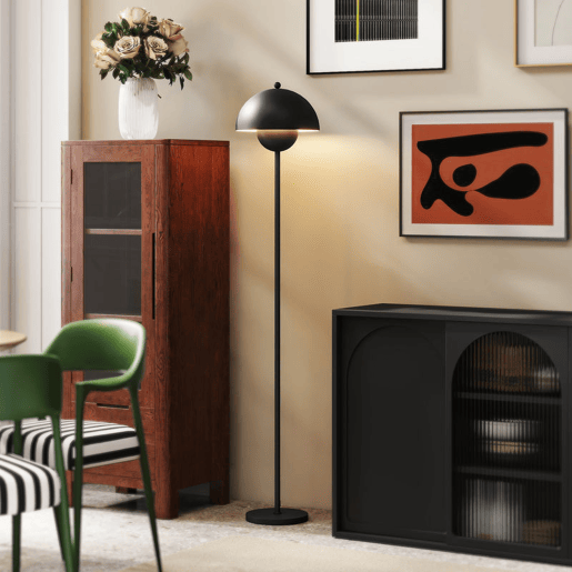 HOMCOM Candeeiro de Pé Moderno 155 cm Candeeiro de Pé para Sala com Ecrã em Forma de Taça Refletora de Luz Interruptor de Pé Suporte E27 sem Lâmpada para Quarto Escritório Sala de Estar Ø35x155 cm Preto