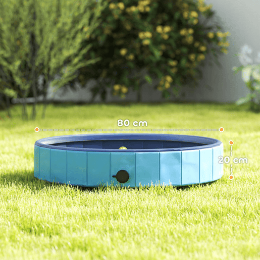 PawHut Piscina para Cães Dobrável com Aspersor Piscina Portátil para Animais de Estimação Pequenos em PVC Antiderrapante e Resistente ao Desgaste para Interiores e Exteriores Ø80x20 cm Azul Claro