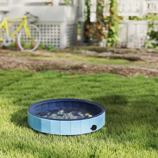 PawHut Piscina para Cães Dobrável com Aspersor Piscina Portátil para Animais de Estimação Pequenos em PVC Antiderrapante e Resistente ao Desgaste para Interiores e Exteriores Ø80x20 cm Azul Claro