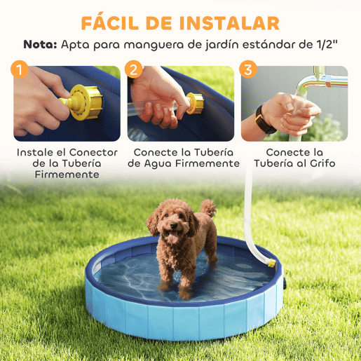 PawHut Piscina para Cães Dobrável com Aspersor Piscina Portátil para Animais de Estimação Pequenos em PVC Antiderrapante e Resistente ao Desgaste para Interiores e Exteriores Ø80x20 cm Azul Claro