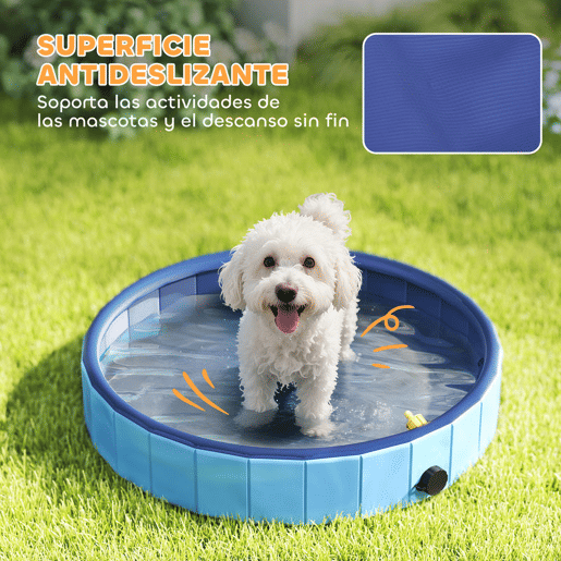 PawHut Piscina para Cães Dobrável com Aspersor Piscina Portátil para Animais de Estimação Pequenos em PVC Antiderrapante e Resistente ao Desgaste para Interiores e Exteriores Ø80x20 cm Azul Claro