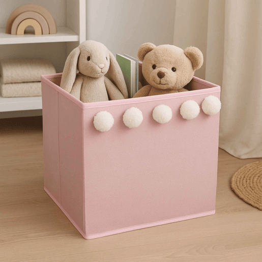 Caixa de armazenamento infantil Well Home Pink Pom Pom