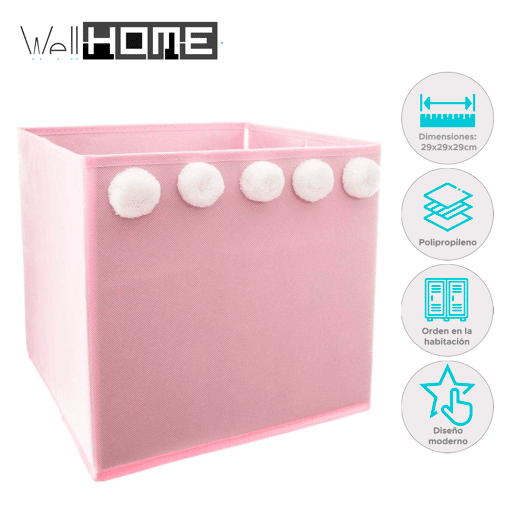 Caixa de armazenamento infantil Well Home Pink Pom Pom