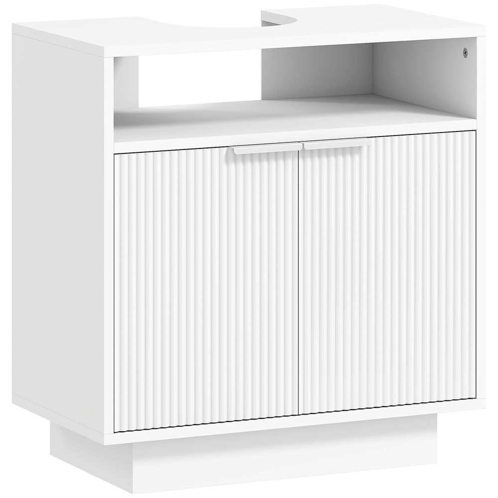 Homcom mueble bajo lavabo mueble de baño con 2 puertas acanaladas y compartimento abierto armario de baño para lavabo sin pedestal estilo moderno 60x33x63 cm blanco