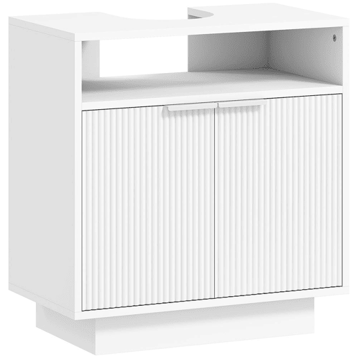 HOMCOM Móvel para Lavatório Pousar Móvel de Casa de Banho com 2 Portas Canaladas e Compartimento Aberto Armário de Casa de Banho para Lavatório com ou sem Pedestal Estilo Moderno 60x33x63 cm Branco