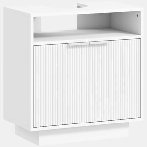 HOMCOM Móvel para Lavatório Pousar Móvel de Casa de Banho com 2 Portas Canaladas e Compartimento Aberto Armário de Casa de Banho para Lavatório com ou sem Pedestal Estilo Moderno 60x33x63 cm Branco