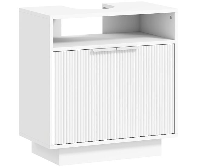 Homcom mueble bajo lavabo mueble de baño con 2 puertas acanaladas y compartimento abierto armario de baño para lavabo sin pedestal estilo moderno