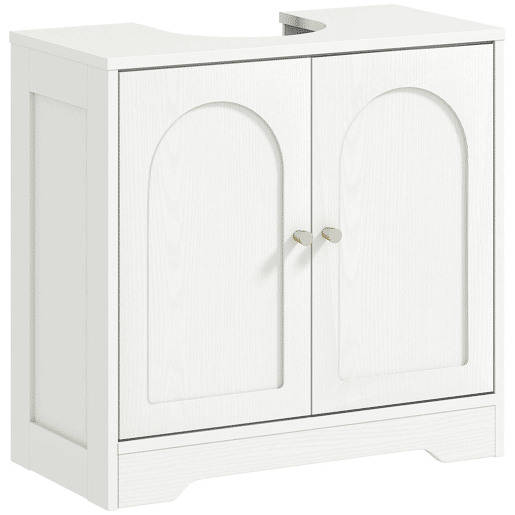 HOMCOM Móvel para Lavatório Pousar Móvel de Casa de Banho com 2 Portas com Desenho em Arco Prateleira Ajustável Puxadores Dourados para Lavatório com ou sem Pedestal 60x30x65 cm Branco