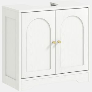 HOMCOM Móvel para Lavatório Pousar Móvel de Casa de Banho com 2 Portas com Desenho em Arco Prateleira Ajustável Puxadores Dourados para Lavatório com ou sem Pedestal 60x30x65 cm Branco
