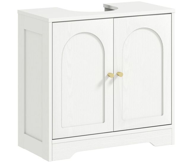 Homcom mueble bajo lavabo mueble de baño con 2 puertas con diseño de arco estante ajustable tiradores dorados para lavabo con o sin pedestal 60x30x65