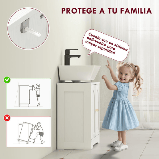 HOMCOM Móvel para Lavatório Pousar Móvel de Casa de Banho com 2 Portas com Desenho em Arco Prateleira Ajustável Puxadores Dourados para Lavatório com ou sem Pedestal 60x30x65 cm Branco