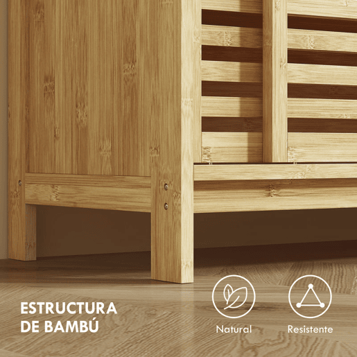 HOMCOM Armário de Casa de Banho em Bambu Móvel de Casa de Banho com 2 Portas de Correr Desenho com Ripas 4 Prateleiras Móvel Auxiliar de Arrumação para Cozinha Sala de Estar 80x34x80 cm Madeira
