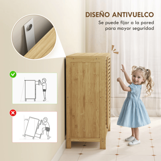 HOMCOM Armário de Casa de Banho em Bambu Móvel de Casa de Banho com 2 Portas de Correr Desenho com Ripas 4 Prateleiras Móvel Auxiliar de Arrumação para Cozinha Sala de Estar 80x34x80 cm Madeira