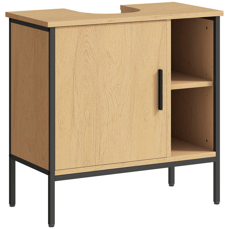 Homcom mueble bajo lavabo mueble de baño con puerta y estante ajustable para lavabo con pedestal 60x30x59,5 cm roble