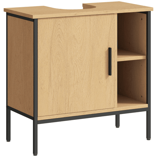 HOMCOM Móvel para Lavatório Pousar Móvel de Casa de Banho com Porta e Prateleira Ajustável para Lavatório com Pedestal 60x30x59,5 cm Madeira e Preto