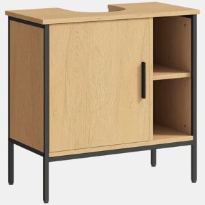 HOMCOM Móvel para Lavatório Pousar Móvel de Casa de Banho com Porta e Prateleira Ajustável para Lavatório com Pedestal 60x30x59,5 cm Madeira e Preto