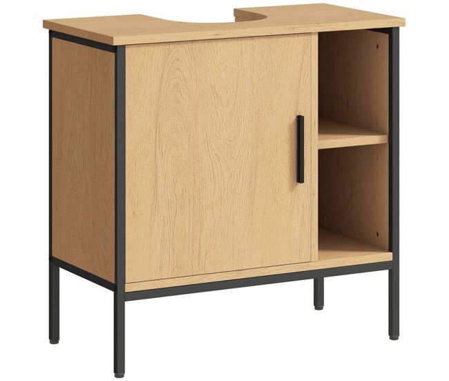 Homcom mueble bajo lavabo mueble de baño con puerta y estante ajustable para lavabo con pedestal 60x30x59,5 cm roble