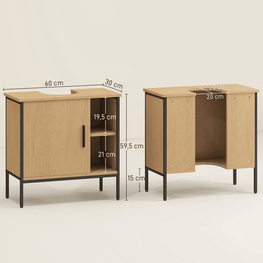 HOMCOM Móvel para Lavatório Pousar Móvel de Casa de Banho com Porta e Prateleira Ajustável para Lavatório com Pedestal 60x30x59,5 cm Madeira e Preto