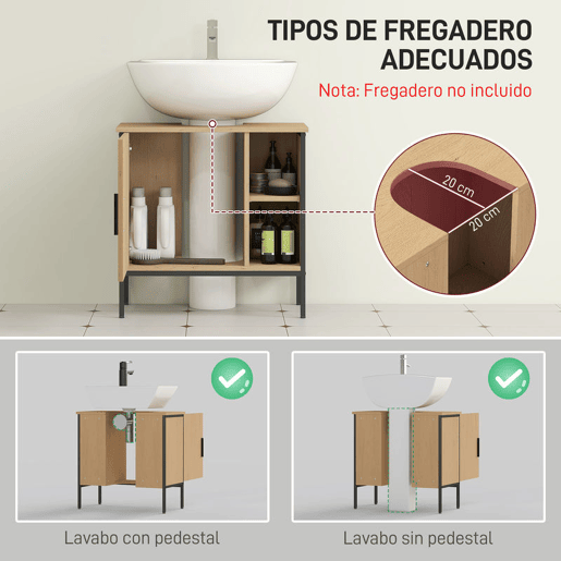 HOMCOM Móvel para Lavatório Pousar Móvel de Casa de Banho com Porta e Prateleira Ajustável para Lavatório com Pedestal 60x30x59,5 cm Madeira e Preto