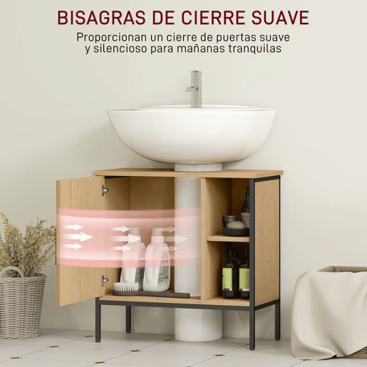 HOMCOM Móvel para Lavatório Pousar Móvel de Casa de Banho com Porta e Prateleira Ajustável para Lavatório com Pedestal 60x30x59,5 cm Madeira e Preto