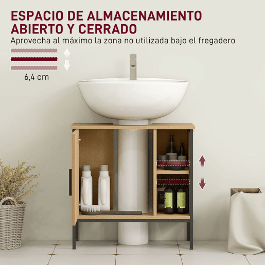 HOMCOM Móvel para Lavatório Pousar Móvel de Casa de Banho com Porta e Prateleira Ajustável para Lavatório com Pedestal 60x30x59,5 cm Madeira e Preto