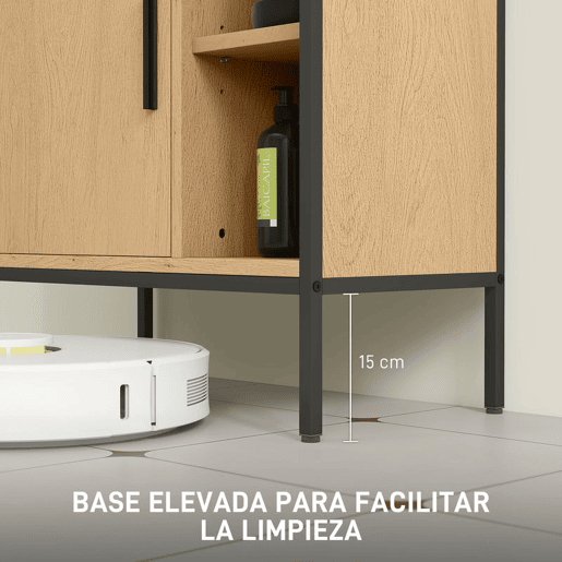 HOMCOM Móvel para Lavatório Pousar Móvel de Casa de Banho com Porta e Prateleira Ajustável para Lavatório com Pedestal 60x30x59,5 cm Madeira e Preto