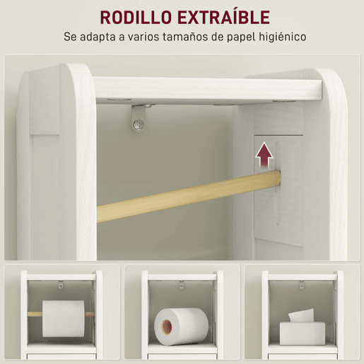 HOMCOM Armário de Casa de Banho Estreito Móvel Auxiliar de Casa de Banho 21x20x79 cm com Prateleira Ajustável Suporte para Papel Higiénico Removível e Porta com Painel Arqueado para Espaços Pequenos Branco