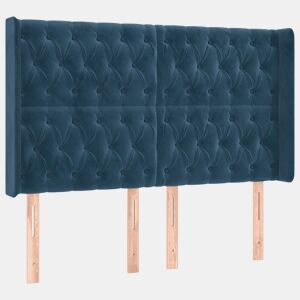 vidaXL Cabeceira cama c abas veludo 163x16x118128 cm azul-escuro