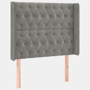 vidaXL Cabeceira cama c abas veludo 103x16x118128 cm cinzento-claro