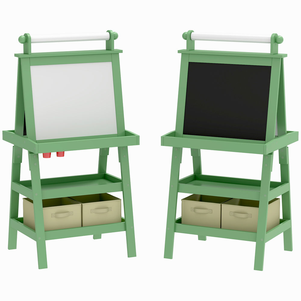 Aiyaplay pizarra infantil caballete 3 en 1 pizarra infantil de doble cara magnética caballete de pintura para niños con rollo de papel y cestas de almacenamiento 59x48x118 cm verde