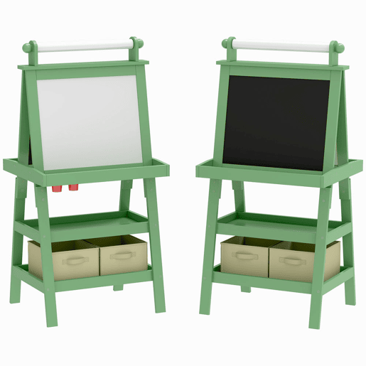 AIYAPLAY Quadro infantil Cavalete de Pintura Infantil 3 em 1 Quadro Magnético Dupla Face com Rolo de Papel e Cestos de Arrumação Verde
