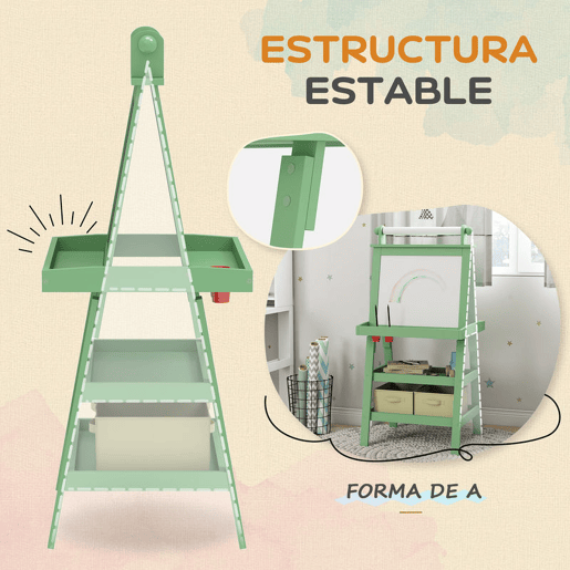 AIYAPLAY Quadro infantil Cavalete de Pintura Infantil 3 em 1 Quadro Magnético Dupla Face com Rolo de Papel e Cestos de Arrumação Verde