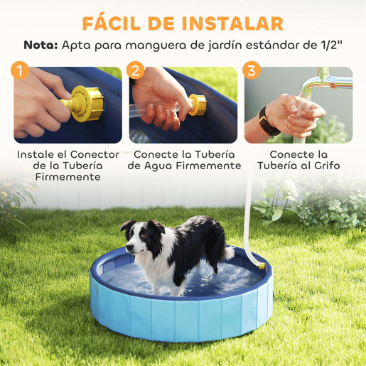 PawHut Piscina para Cães Dobrável com Aspersor Piscina Portátil para Animais de Estimação Médios em PVC Antiderrapante e Resistente ao Desgaste para Interiores e Exteriores Ø100x30 cm Azul Claro