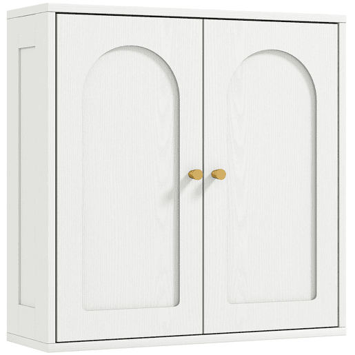 HOMCOM Armário de Casa de Banho de Parede Móvel de Casa de Banho Suspenso com Prateleiras 2 Portas com Desenho em Arco Puxadores Dourados 60x20x60 cm Branco HOMCOM Armário de Casa de Banho de Parede Móvel de Casa de Banho Suspenso com Prateleiras 2 Portas com Desenho em Arco Puxadores Dourados 60x20x60 cm Branco