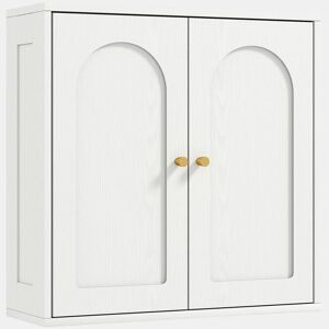HOMCOM Armário de Casa de Banho de Parede Móvel de Casa de Banho Suspenso com Prateleiras 2 Portas com Desenho em Arco Puxadores Dourados 60x20x60 cm Branco