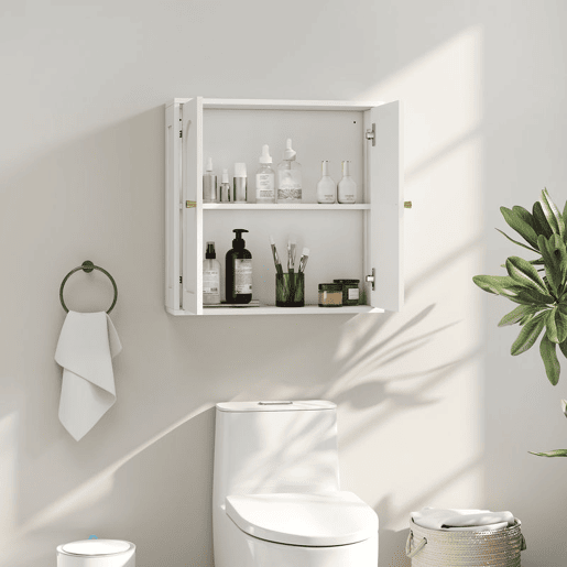 HOMCOM Armário de Casa de Banho de Parede Móvel de Casa de Banho Suspenso com Prateleiras 2 Portas com Desenho em Arco Puxadores Dourados 60x20x60 cm Branco HOMCOM Armário de Casa de Banho de Parede Móvel de Casa de Banho Suspenso com Prateleiras 2 Portas com Desenho em Arco Puxadores Dourados 60x20x60 cm Branco