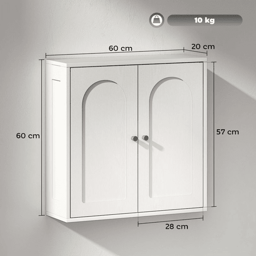 HOMCOM Armário de Casa de Banho de Parede Móvel de Casa de Banho Suspenso com Prateleiras 2 Portas com Desenho em Arco Puxadores Dourados 60x20x60 cm Branco HOMCOM Armário de Casa de Banho de Parede Móvel de Casa de Banho Suspenso com Prateleiras 2 Portas com Desenho em Arco Puxadores Dourados 60x20x60 cm Branco