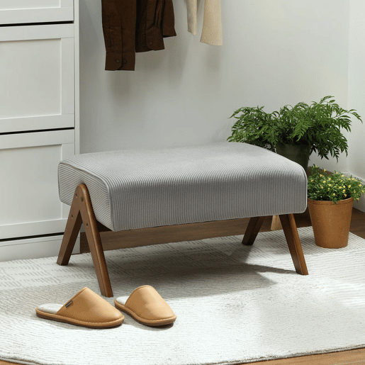 HOMCOM Apoio para Pés para Sala Banco Baixo Estofado em Veludo Otomana Retangular com Assento Almofadado e Pés de Madeira para Sala de Estar Quarto 69x47x36 cm Cinzento Claro